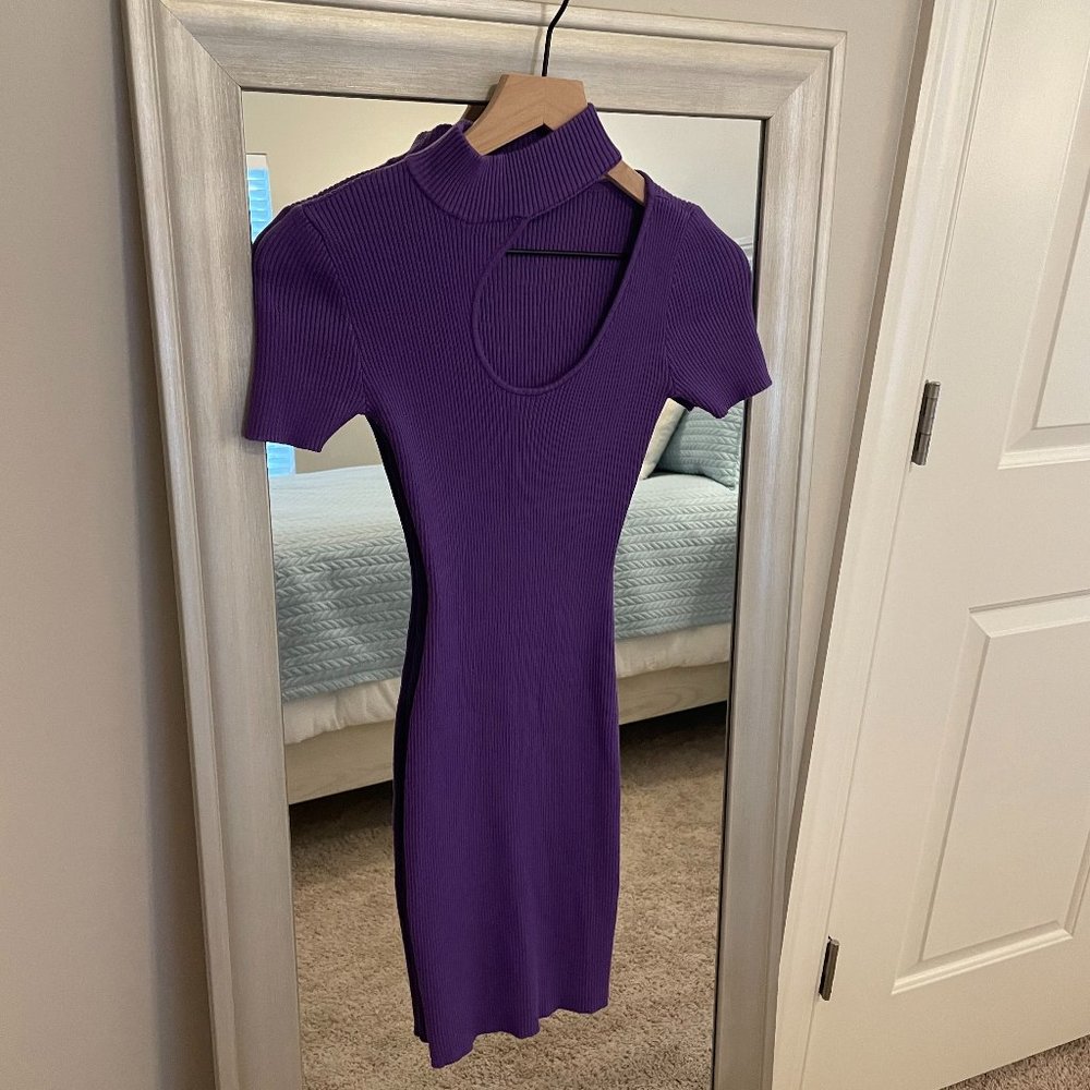 Forever 21 Women's Purple Ribbed Cutout Bobycon Mini Dress Size Small